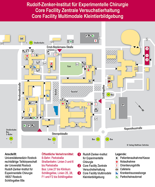 Lageplan vom Campus Schillingallee der Uniklinik Rostock